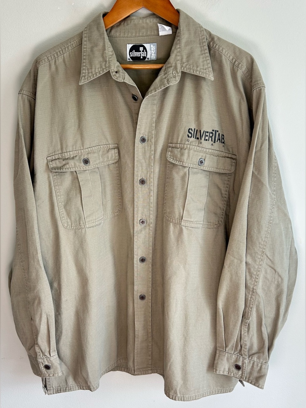 Levis Silver Tab Men’s Button Up Shirt XL Utility Canvas Grid Rodeo Vintage